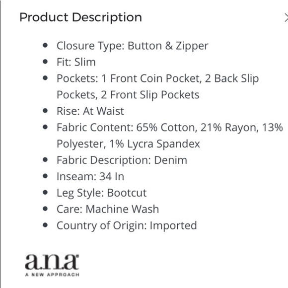 NWT a.n.a. Slim Fit Bootcut Jeans in Ink - 14Tall - Picture 4 of 4